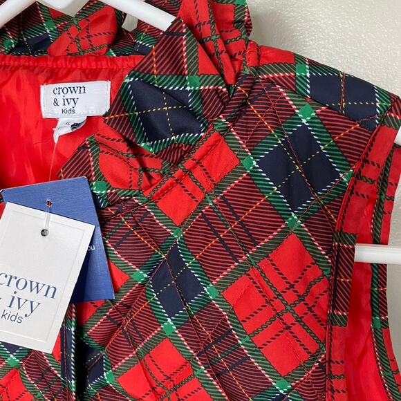 NWT Crown & Ivy Girls Plaid Puffer Vest Tartan Christmas Holiday Vest Red XL - Picture 4 of 10